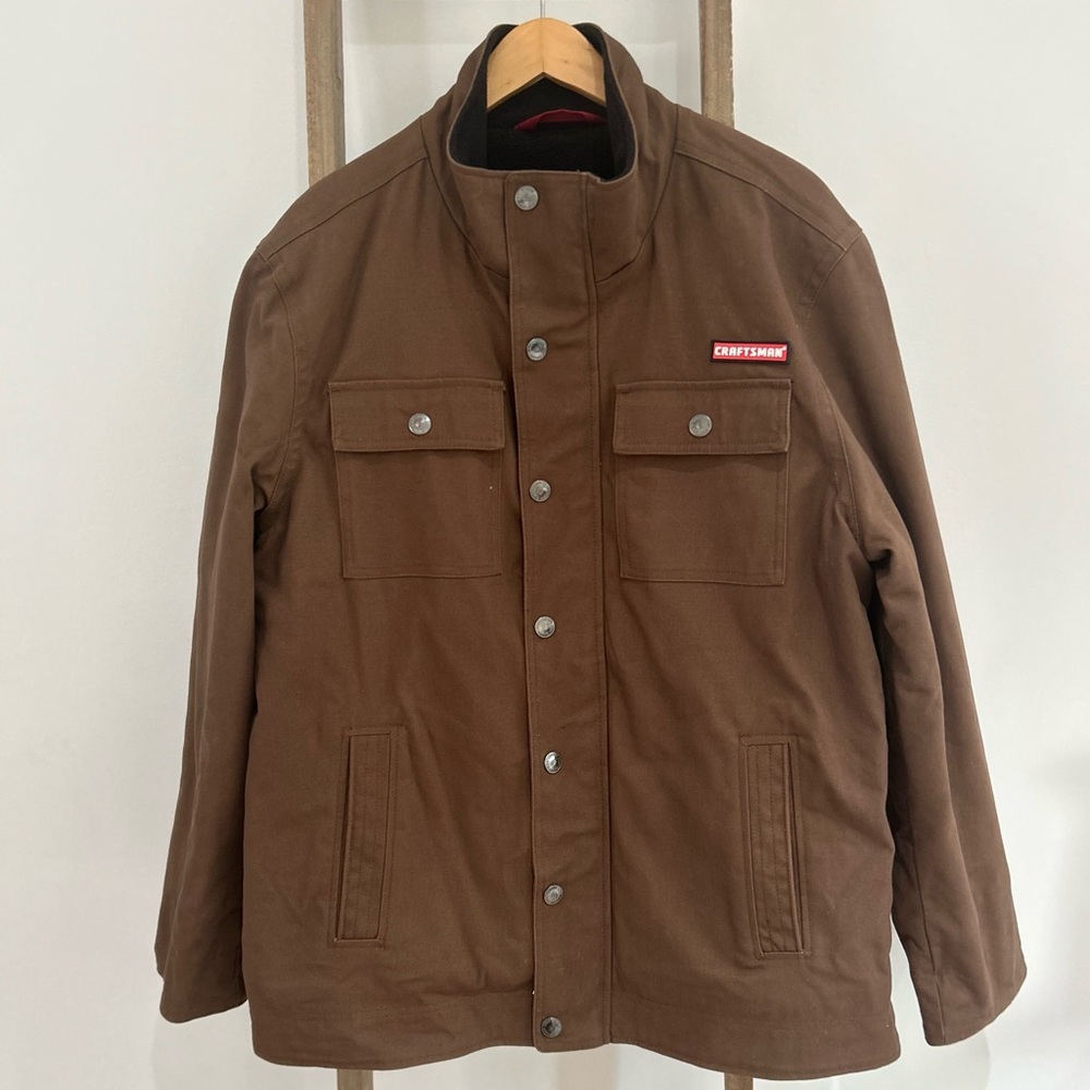 Craftsman Canvas Chore Jacket Fleece Lined Full Zip Button up Brown NWOT Mens LG